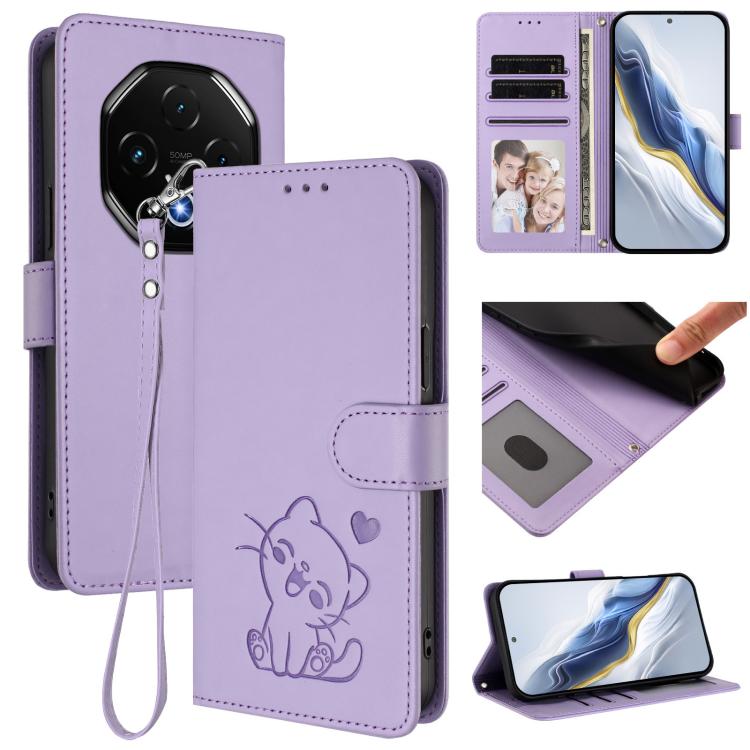 Embossed Heart Cat Leather Phone Case with Hand Strap, For Umidigi G100x, For Umidigi G100 Pro