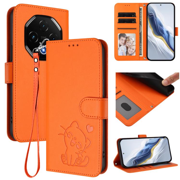 Embossed Heart Cat Leather Phone Case with Hand Strap, For Umidigi G100x, For Umidigi G100 Pro