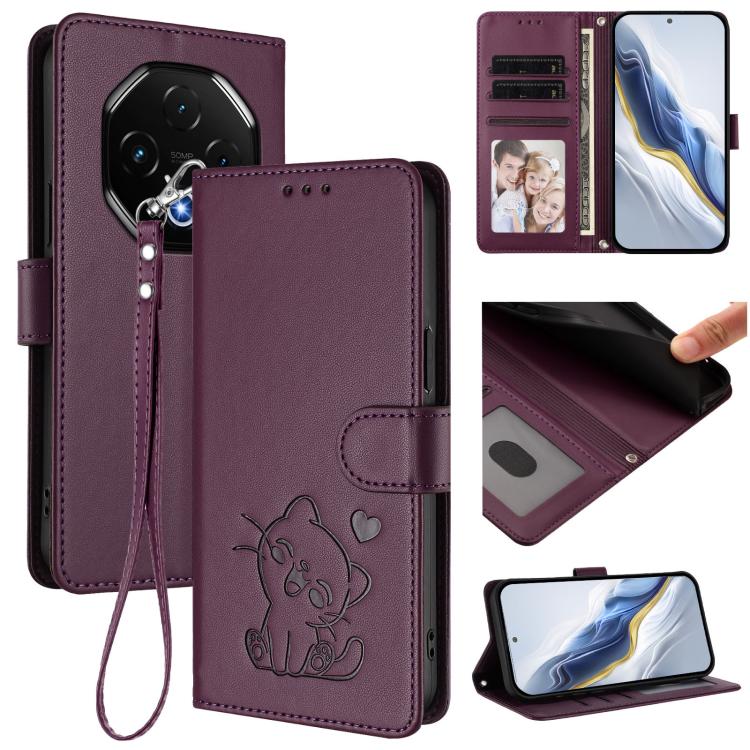 Embossed Heart Cat Leather Phone Case with Hand Strap, For Umidigi G100x, For Umidigi G100 Pro