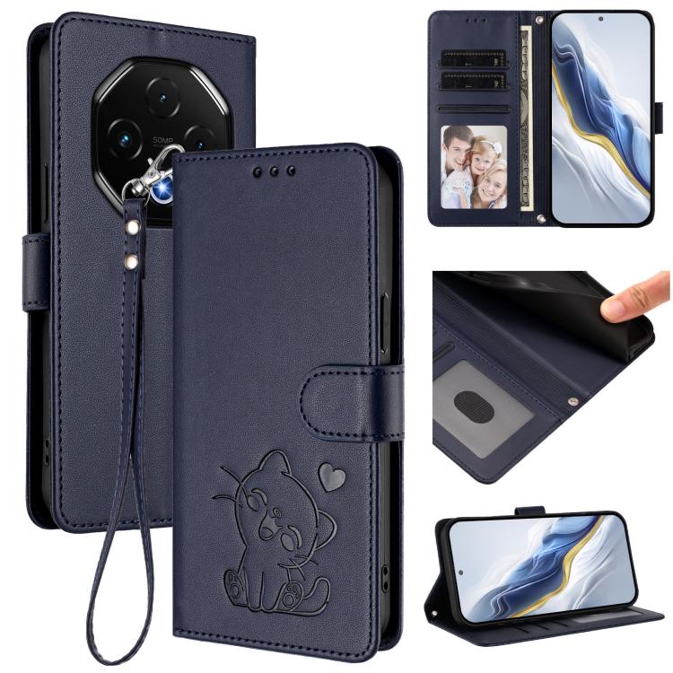 Embossed Heart Cat Leather Phone Case with Hand Strap, For Umidigi G100x, For Umidigi G100 Pro