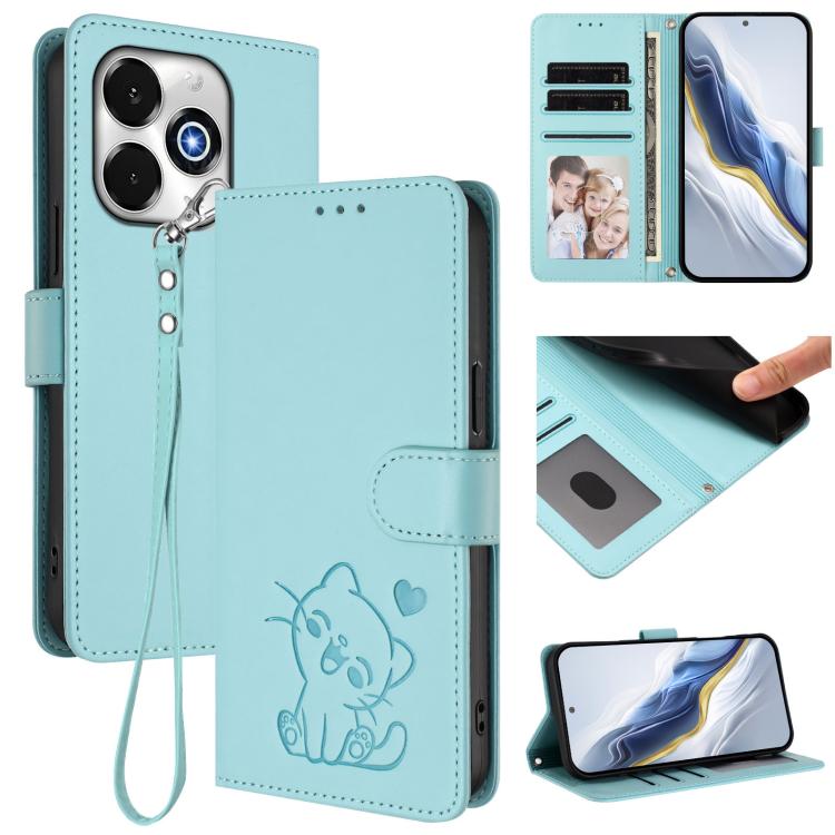 Embossed Heart Cat Leather Phone Case with Hand Strap, For Umidigi G100x, For Umidigi G100 Pro