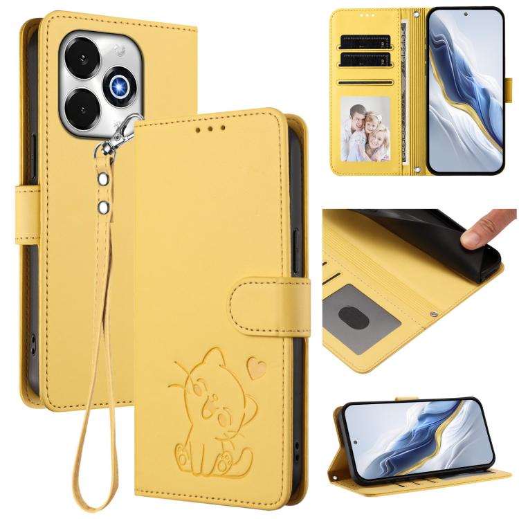 Embossed Heart Cat Leather Phone Case with Hand Strap, For Umidigi G100x, For Umidigi G100 Pro
