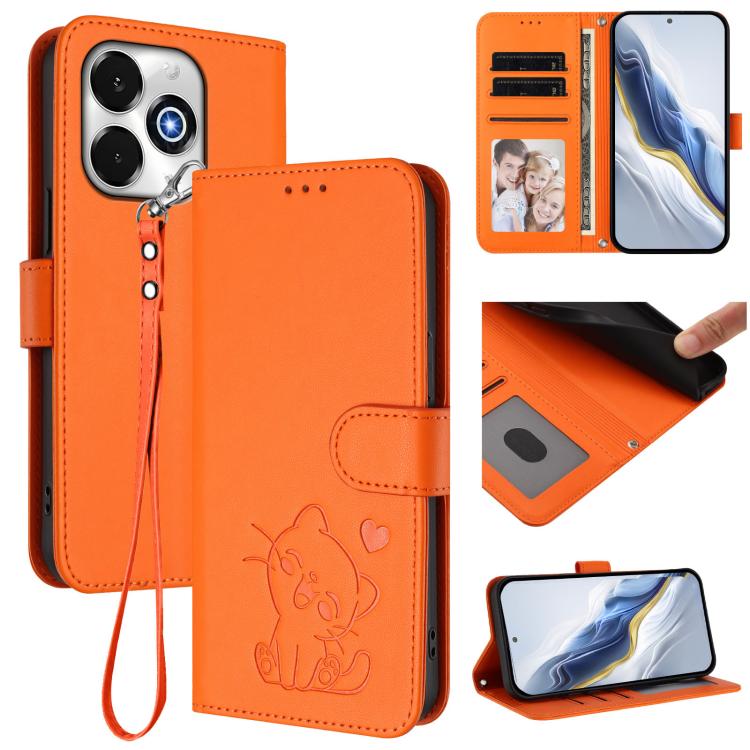 Embossed Heart Cat Leather Phone Case with Hand Strap, For Umidigi G100x, For Umidigi G100 Pro