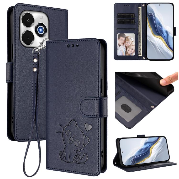 Embossed Heart Cat Leather Phone Case with Hand Strap, For Umidigi G100x, For Umidigi G100 Pro