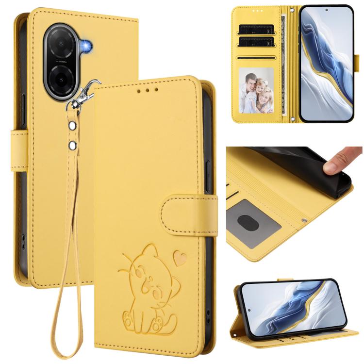 Embossed Heart Cat Leather Phone Case with Hand Strap, For Redmi A5 4G 171.7mm / Xiaomi Poco C71, For Redmi K90 Max 5G