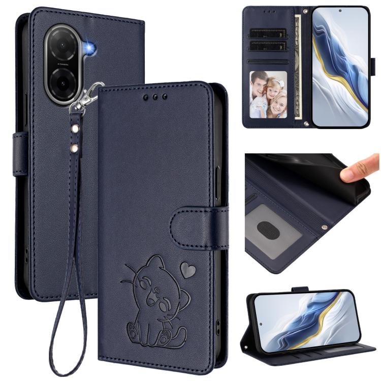 Embossed Heart Cat Leather Phone Case with Hand Strap, For Redmi A5 4G 171.7mm / Xiaomi Poco C71, For Redmi K90 Max 5G