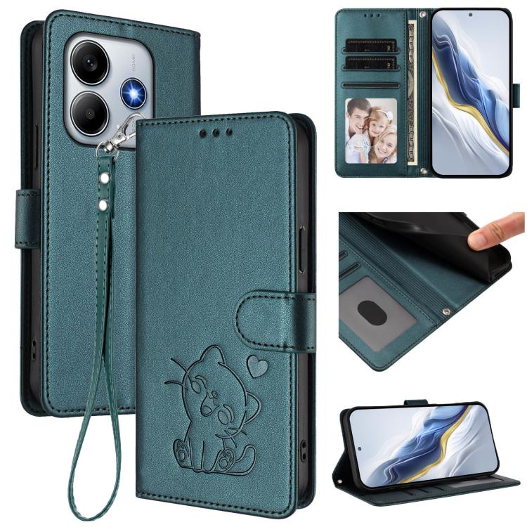 Embossed Heart Cat Leather Phone Case with Hand Strap, For Redmi Note 14 5G India / Xiaomi M7 Pro 5G, For Redmi Note 14 Pro 4G Global