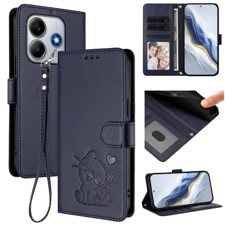 Embossed Heart Cat Leather Phone Case with Hand Strap, For Redmi Note 14 5G India / Xiaomi M7 Pro 5G, For Redmi Note 14 Pro 4G Global