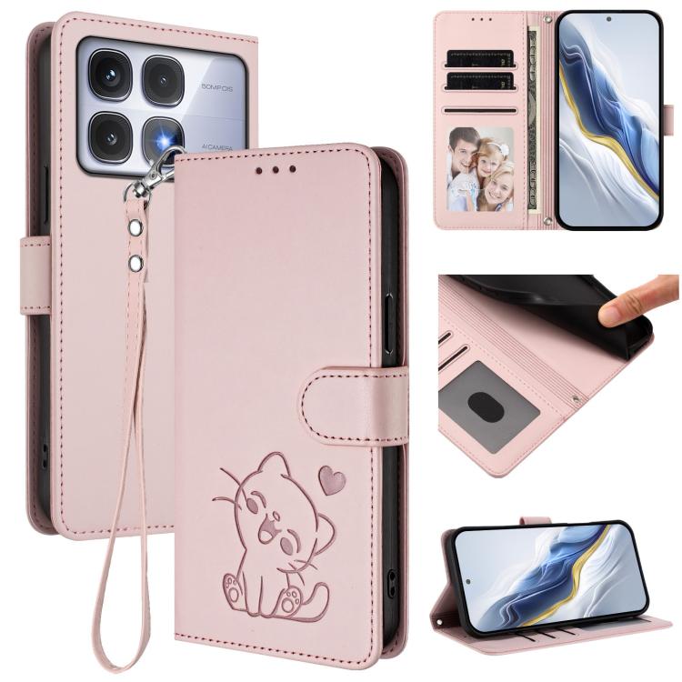 Embossed Heart Cat Leather Phone Case with Hand Strap, For Redmi K70 Ultra 5G, For Redmi A3 4G / A3x / Xiaomi Poco C61