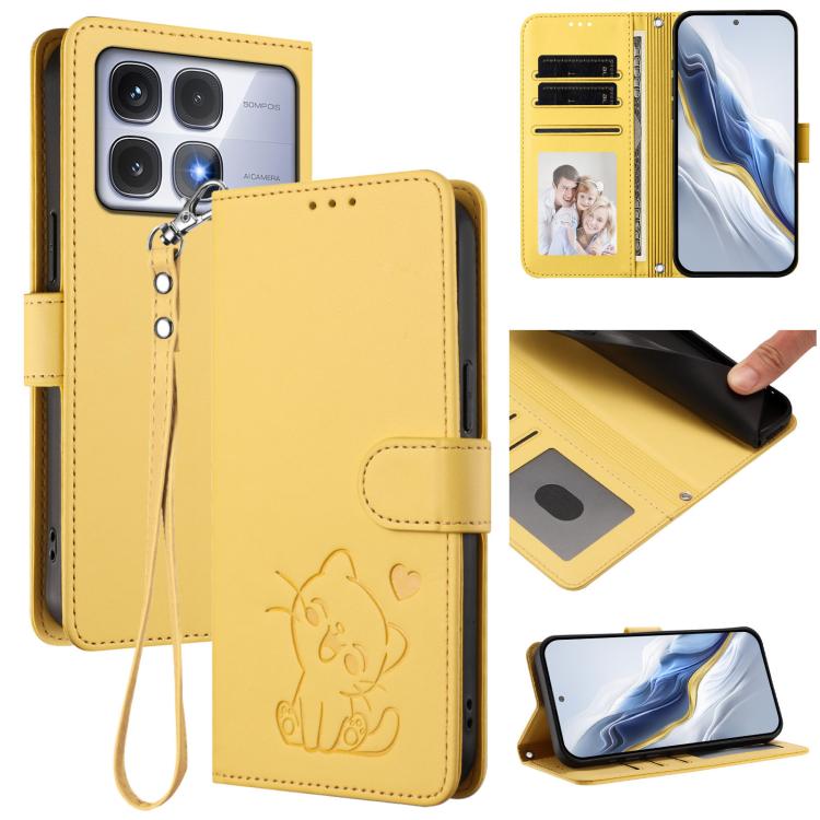 Embossed Heart Cat Leather Phone Case with Hand Strap, For Redmi K70 Ultra 5G, For Redmi A3 4G / A3x / Xiaomi Poco C61