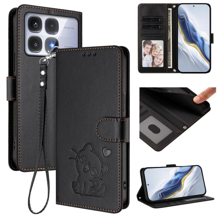 Embossed Heart Cat Leather Phone Case with Hand Strap, For Redmi K70 Ultra 5G, For Redmi A3 4G / A3x / Xiaomi Poco C61
