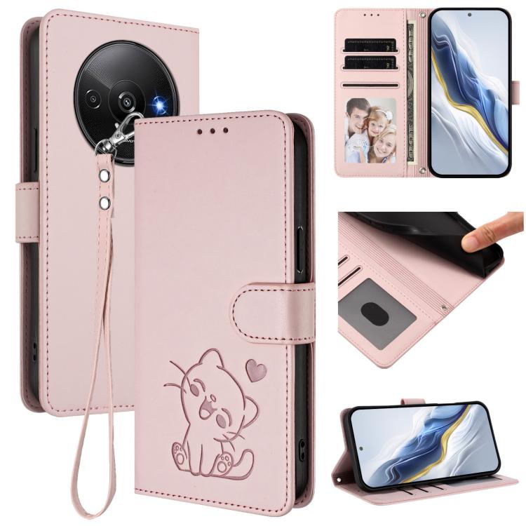 Embossed Heart Cat Leather Phone Case with Hand Strap, For Redmi K70 Ultra 5G, For Redmi A3 4G / A3x / Xiaomi Poco C61
