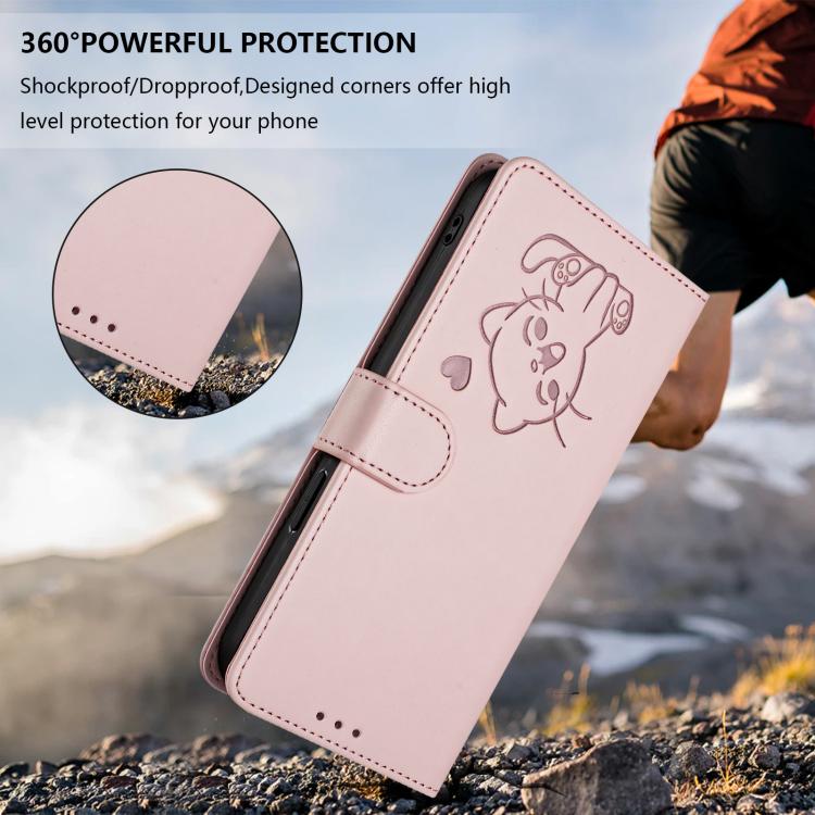 Embossed Heart Cat Leather Phone Case with Hand Strap, For Redmi 13C 4G / 5G / Xiaomi Poco C65, For Redmi Note 13 4G Global