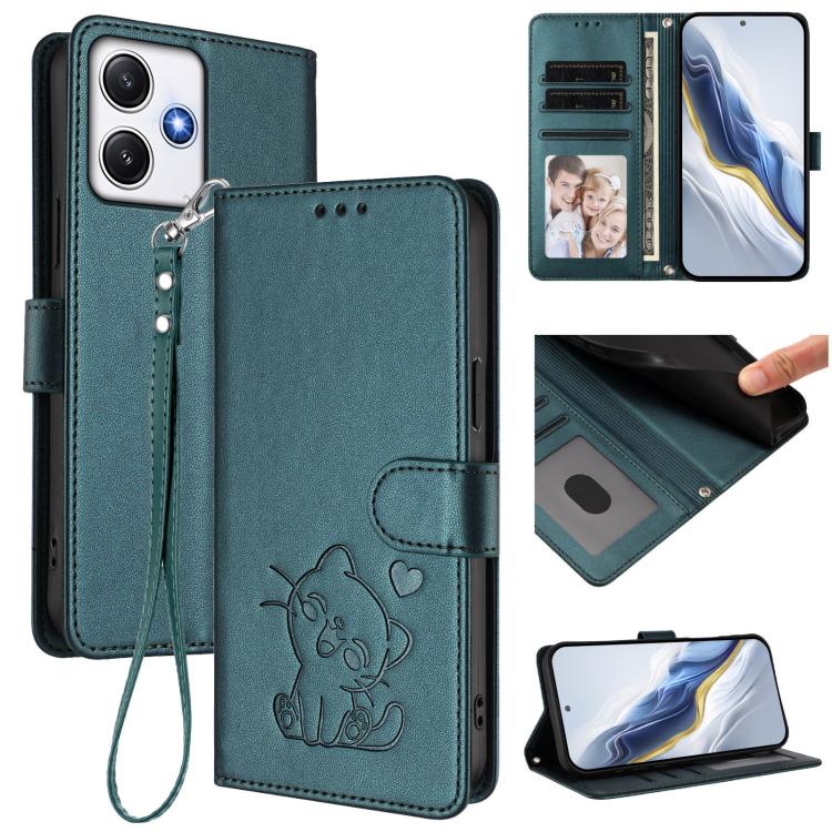 Embossed Heart Cat Leather Phone Case with Hand Strap, For Redmi Note 13 Pro+ 5G Global, For Redmi 12 4G / 5G / Note 12R