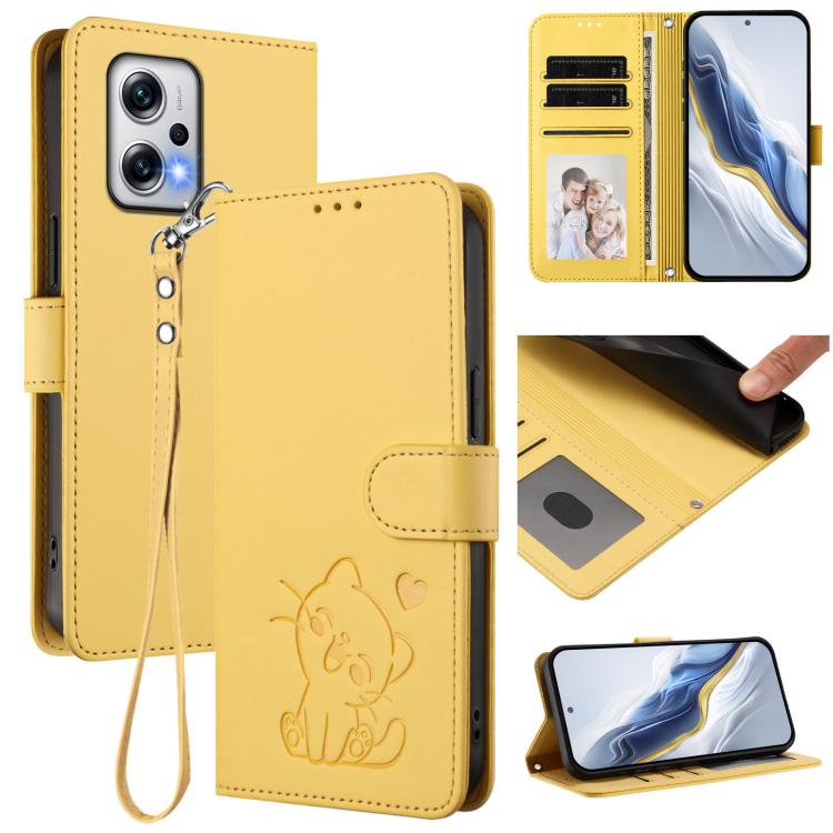 Embossed Heart Cat Leather Phone Case with Hand Strap, For Redmi K50i / Note 12T Pro, For Redmi Note 12 Turbo 5G / Xiaomi Poco F5