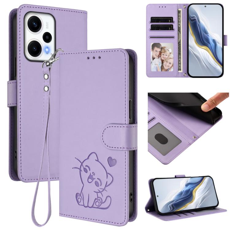 Embossed Heart Cat Leather Phone Case with Hand Strap, For Redmi K50i / Note 12T Pro, For Redmi Note 12 Turbo 5G / Xiaomi Poco F5