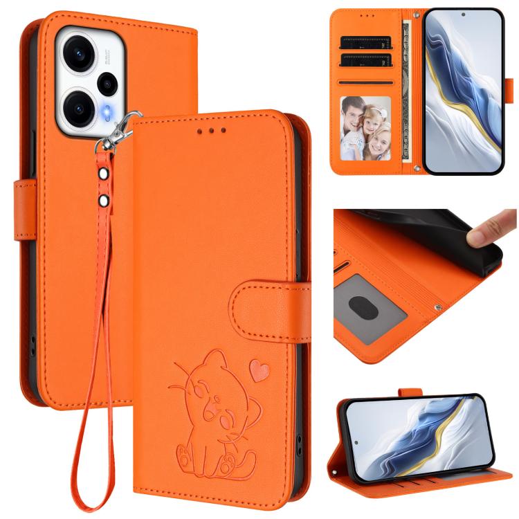 Embossed Heart Cat Leather Phone Case with Hand Strap, For Redmi K50i / Note 12T Pro, For Redmi Note 12 Turbo 5G / Xiaomi Poco F5