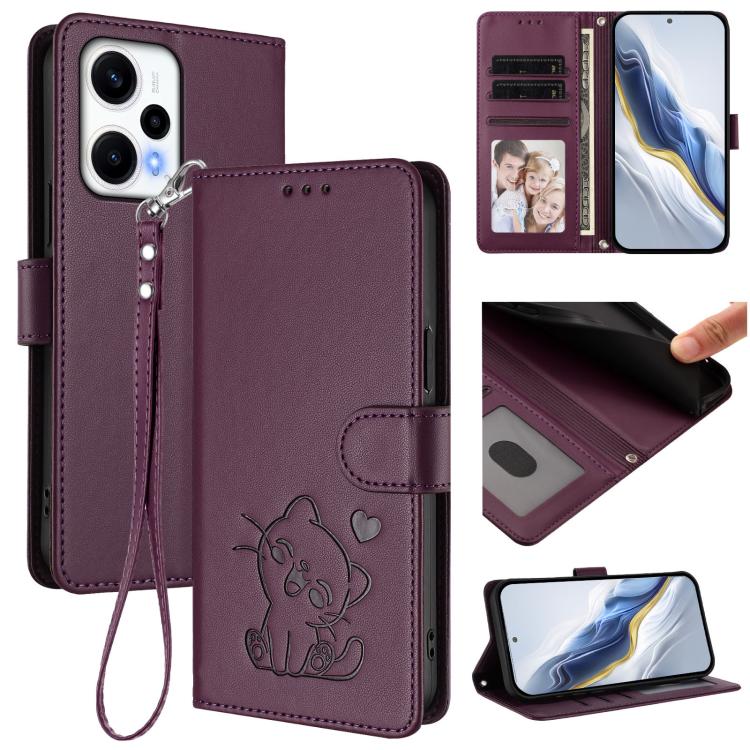 Embossed Heart Cat Leather Phone Case with Hand Strap, For Redmi K50i / Note 12T Pro, For Redmi Note 12 Turbo 5G / Xiaomi Poco F5