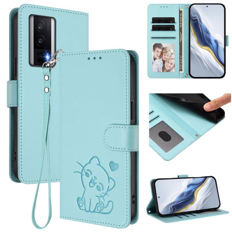 Embossed Heart Cat Leather Phone Case with Hand Strap, For Redmi K60 / K60 Pro, For Redmi Note 11 4G / Note 11S 4G Global