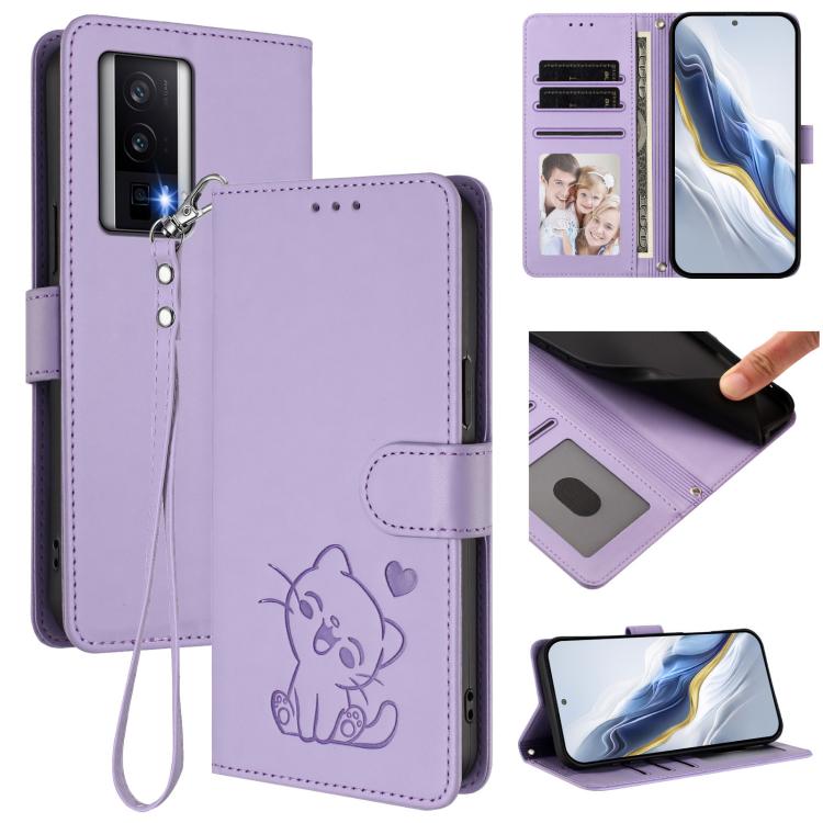 Embossed Heart Cat Leather Phone Case with Hand Strap, For Redmi K60 / K60 Pro, For Redmi Note 11 4G / Note 11S 4G Global