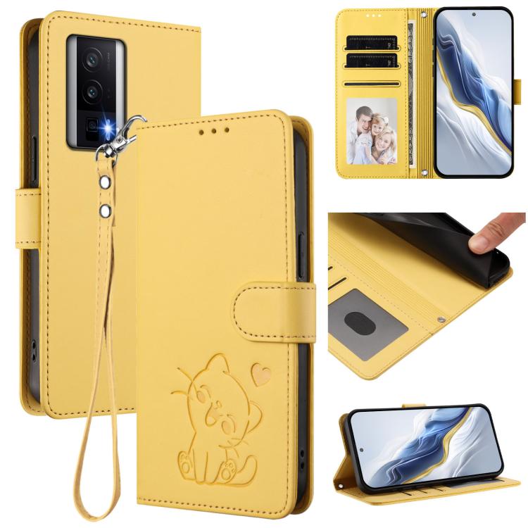 Embossed Heart Cat Leather Phone Case with Hand Strap, For Redmi K60 / K60 Pro, For Redmi Note 11 4G / Note 11S 4G Global