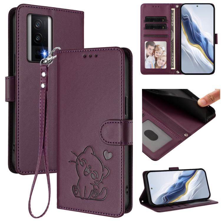 Embossed Heart Cat Leather Phone Case with Hand Strap, For Redmi K60 / K60 Pro, For Redmi Note 11 4G / Note 11S 4G Global