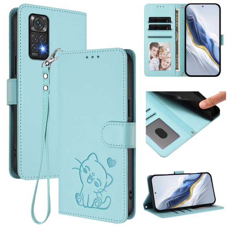 Embossed Heart Cat Leather Phone Case with Hand Strap, For Redmi K60 / K60 Pro, For Redmi Note 11 4G / Note 11S 4G Global