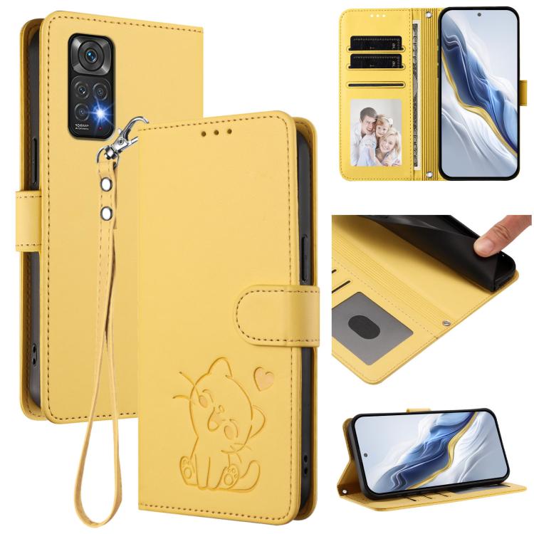 Embossed Heart Cat Leather Phone Case with Hand Strap, For Redmi K60 / K60 Pro, For Redmi Note 11 4G / Note 11S 4G Global