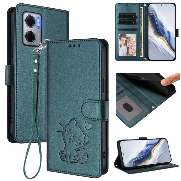 Embossed Heart Cat Leather Phone Case with Hand Strap, For Redmi 10 5G / 10 Prime+ 5G India, For Redmi K50 Ultra / Xiaomi 12T / 12T Pro