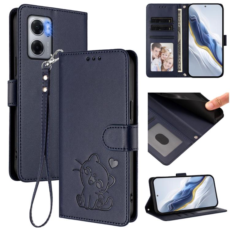 Embossed Heart Cat Leather Phone Case with Hand Strap, For Redmi 10 5G / 10 Prime+ 5G India, For Redmi K50 Ultra / Xiaomi 12T / 12T Pro
