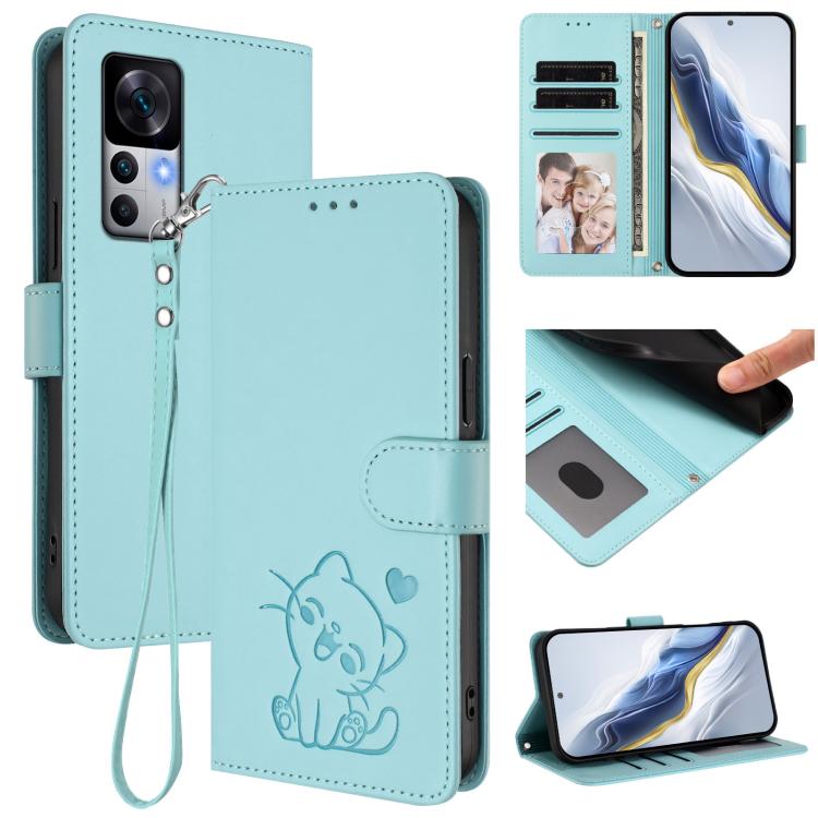 Embossed Heart Cat Leather Phone Case with Hand Strap, For Redmi 10 5G / 10 Prime+ 5G India, For Redmi K50 Ultra / Xiaomi 12T / 12T Pro