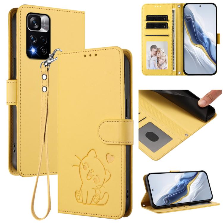Embossed Heart Cat Leather Phone Case with Hand Strap, For Redmi Note 11 Pro+ 5G EU, For Redmi 10 2022 India / 10C