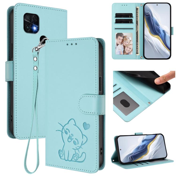 Embossed Heart Cat Leather Phone Case with Hand Strap, For Redmi Note 11 Pro+ 5G EU, For Redmi 10 2022 India / 10C