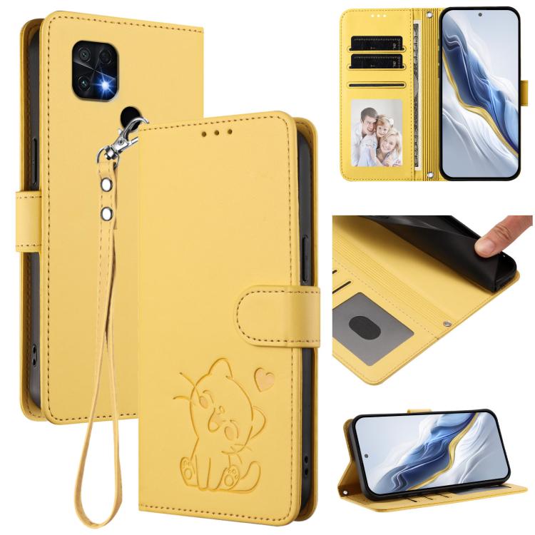 Embossed Heart Cat Leather Phone Case with Hand Strap, For Redmi Note 11 Pro+ 5G EU, For Redmi 10 2022 India / 10C