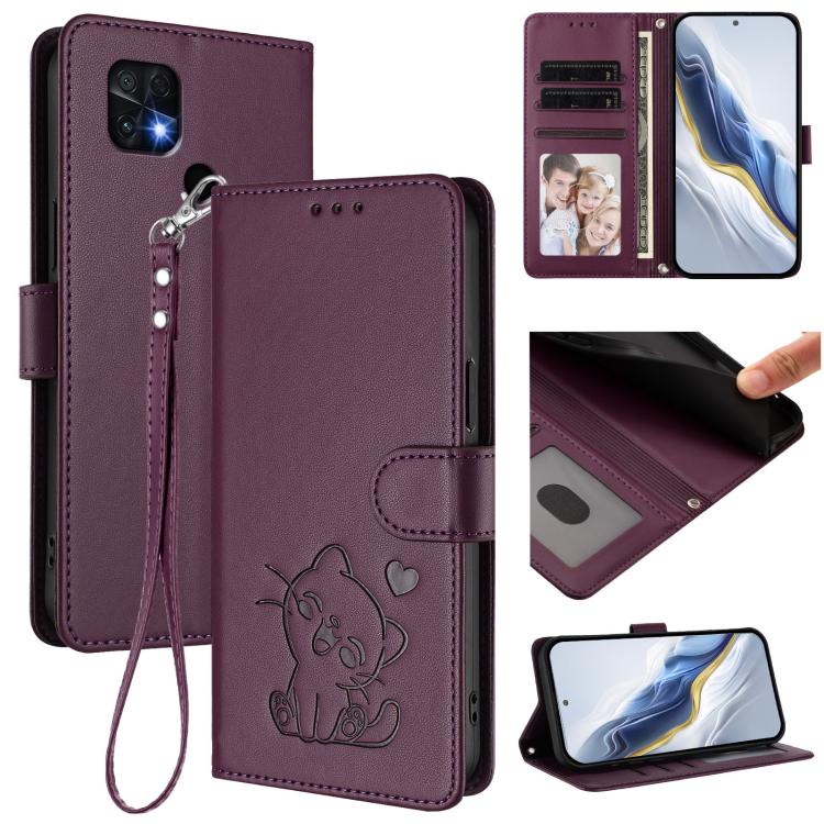 Embossed Heart Cat Leather Phone Case with Hand Strap, For Redmi Note 11 Pro+ 5G EU, For Redmi 10 2022 India / 10C