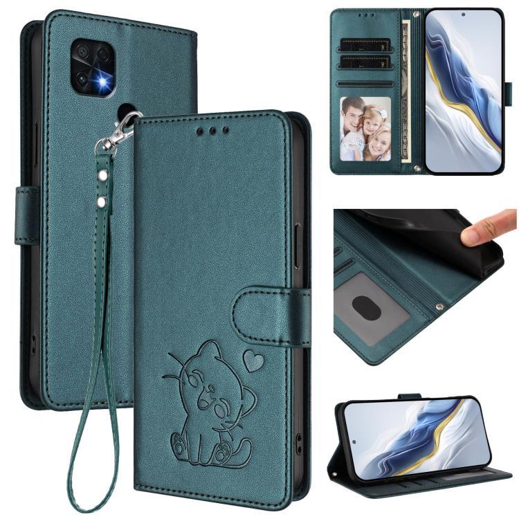 Embossed Heart Cat Leather Phone Case with Hand Strap, For Redmi Note 11 Pro+ 5G EU, For Redmi 10 2022 India / 10C