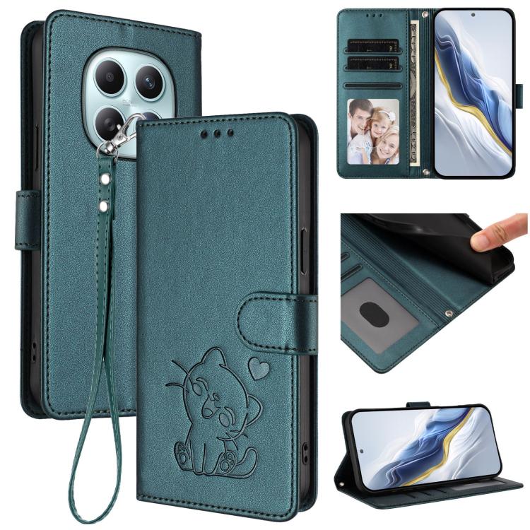 Embossed Heart Cat Leather Phone Case with Hand Strap, For Redmi Note 15 Pro+ 5G 163.3mm/Poco M8 Pro 5G, For Redmi Note 15 5G / 4G 164mm / Poco M8 5G