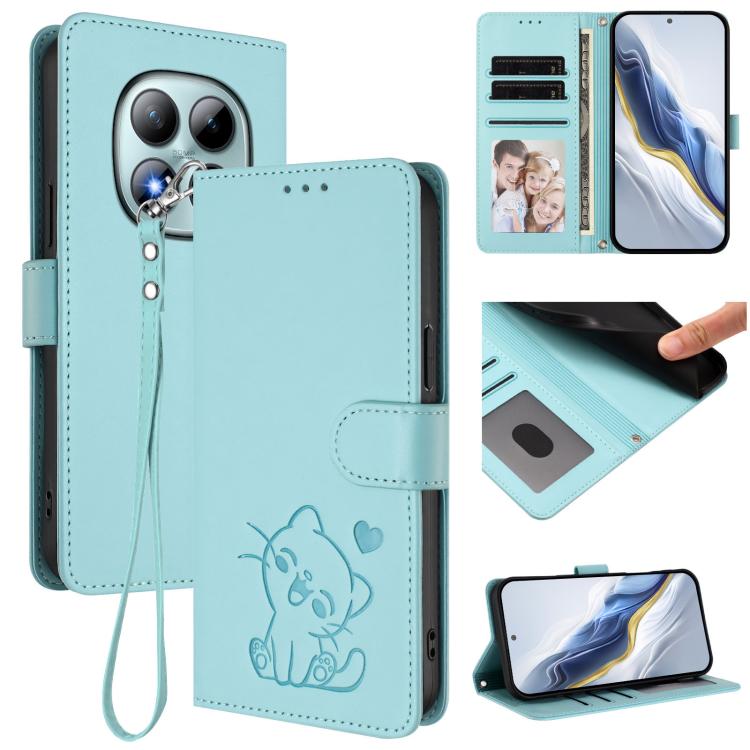 Embossed Heart Cat Leather Phone Case with Hand Strap, For Redmi Note 15 Pro+ 5G 163.3mm/Poco M8 Pro 5G, For Redmi Note 15 5G / 4G 164mm / Poco M8 5G