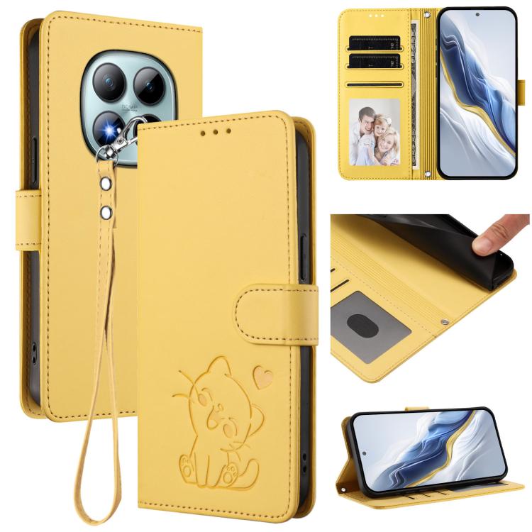 Embossed Heart Cat Leather Phone Case with Hand Strap, For Redmi Note 15 Pro+ 5G 163.3mm/Poco M8 Pro 5G, For Redmi Note 15 5G / 4G 164mm / Poco M8 5G