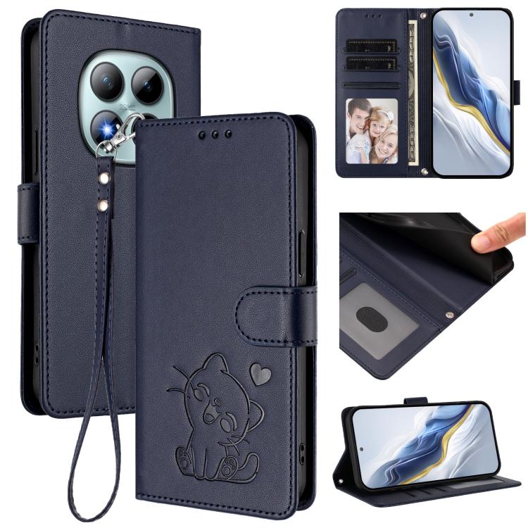 Embossed Heart Cat Leather Phone Case with Hand Strap, For Redmi Note 15 Pro+ 5G 163.3mm/Poco M8 Pro 5G, For Redmi Note 15 5G / 4G 164mm / Poco M8 5G