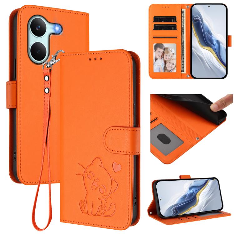 Embossed Heart Cat Leather Phone Case with Hand Strap, For Redmi Turbo 5 Max 5G / Poco X8 Pro Max 5G, For Redmi Turbo 5 5G / Poco X8 Pro 5G