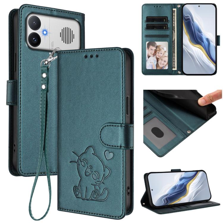 Embossed Heart Cat Leather Phone Case with Hand Strap, For Redmi A5 4G 171.7mm / Xiaomi Poco C71, For Redmi K90 Max 5G