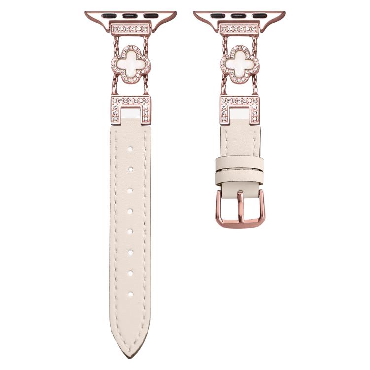 xDfind Four-leaf Clover Metal Hybrid Leather Watch Band, For Apple Watch 42 / 44 / 45 / 46 / 49mm, For Apple Watch 38 / 40 / 41 / S10 42mm