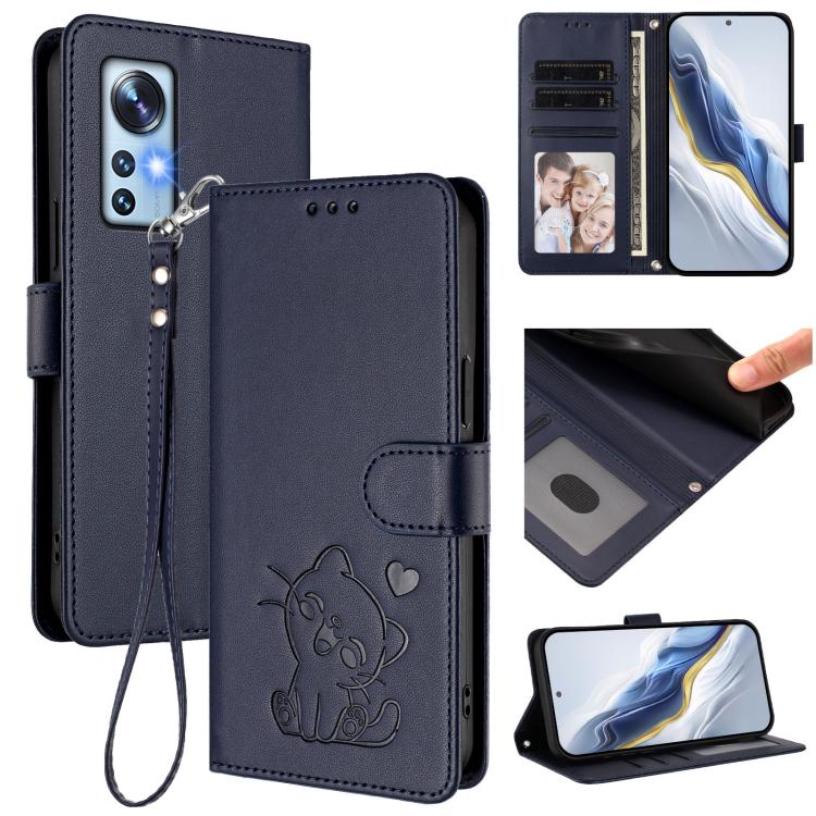 Embossed Heart Cat Leather Phone Case with Hand Strap, For Xiaomi 12 5G / 12X 5G / 12S 5G, For Xiaomi 12 Lite