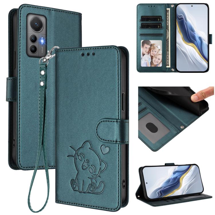 Embossed Heart Cat Leather Phone Case with Hand Strap, For Xiaomi 12 5G / 12X 5G / 12S 5G, For Xiaomi 12 Lite