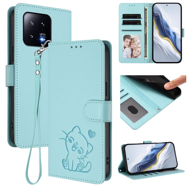 Embossed Heart Cat Leather Phone Case with Hand Strap, For Xiaomi 13 Pro 5G, For Xiaomi 13 5G