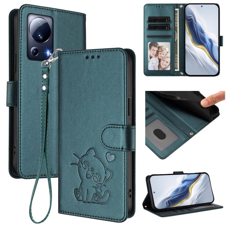 Embossed Heart Cat Leather Phone Case with Hand Strap, For Xiaomi Civi 3 5G, For Xiaomi 13 Lite 5G / Civi 2