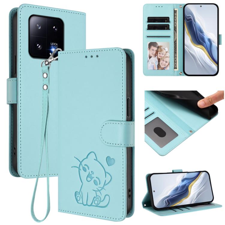 Embossed Heart Cat Leather Phone Case with Hand Strap, For Xiaomi 13 Pro 5G, For Xiaomi 13 5G