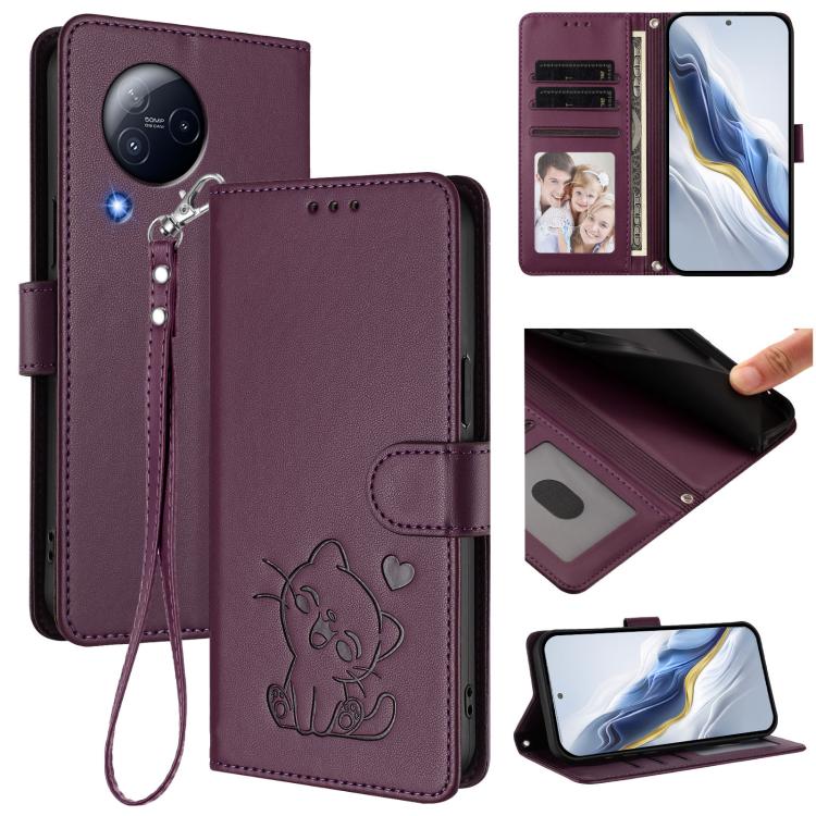 Embossed Heart Cat Leather Phone Case with Hand Strap, For Xiaomi Civi 3 5G, For Xiaomi 13 Lite 5G / Civi 2