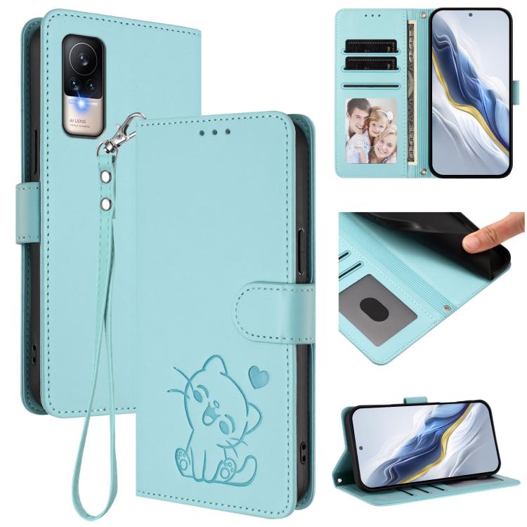 Embossed Heart Cat Leather Phone Case with Hand Strap, For Xiaomi Civi 1S, For Xiaomi Poco M4 Pro 4G